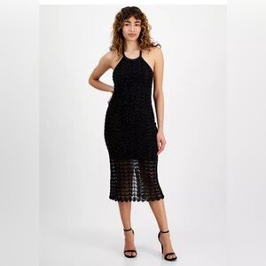 GUESS Alina Halter Neck Stretch Midi Dress Black Large NWT